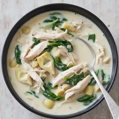 The Ultimate Chicken Florentine Soup Recipe 5 Creamy Chicken Florentine Soup with shredded chicken, spinach, and artichokes in a rich broth.