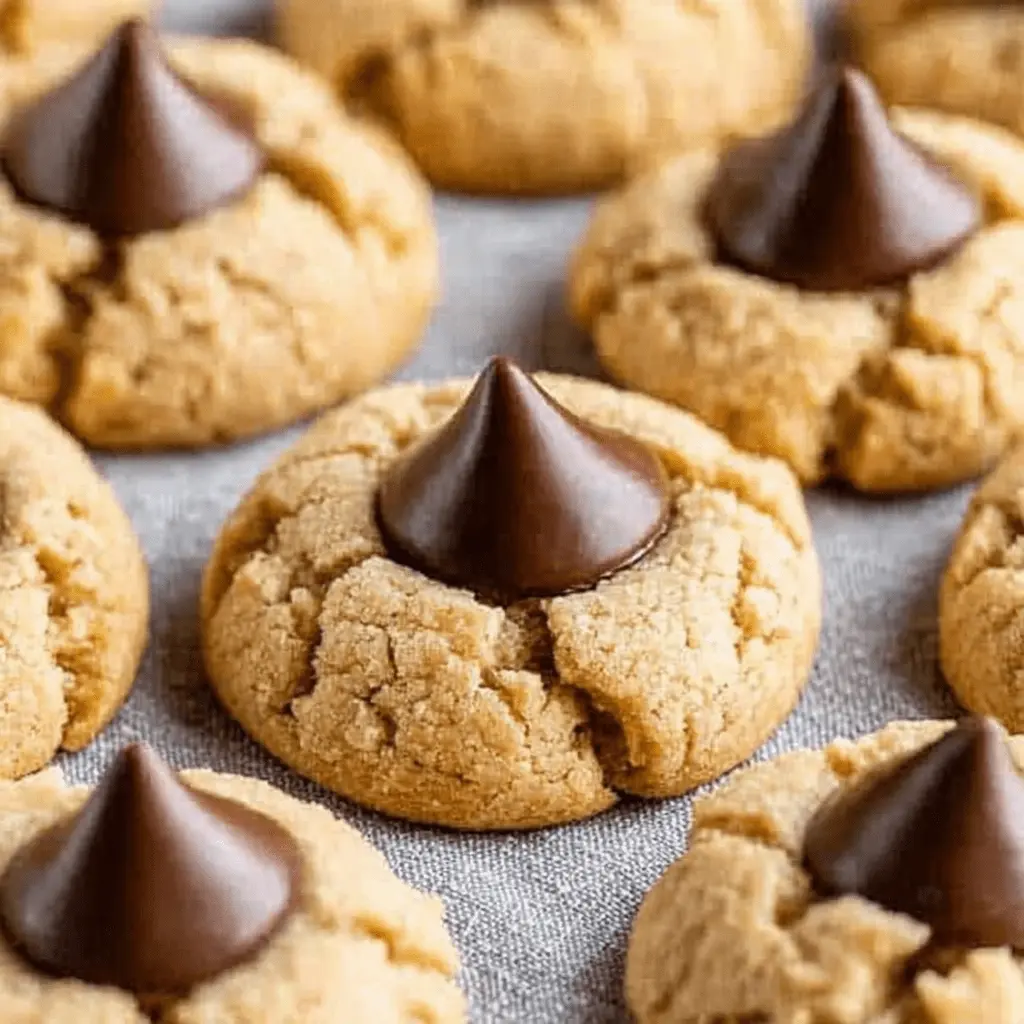Amazing Hershey Kiss Cookies: Soft & Chewy Magic 2 Close-up of delicious, freshly baked Hershey Kiss Cookies on a textured gray surface.