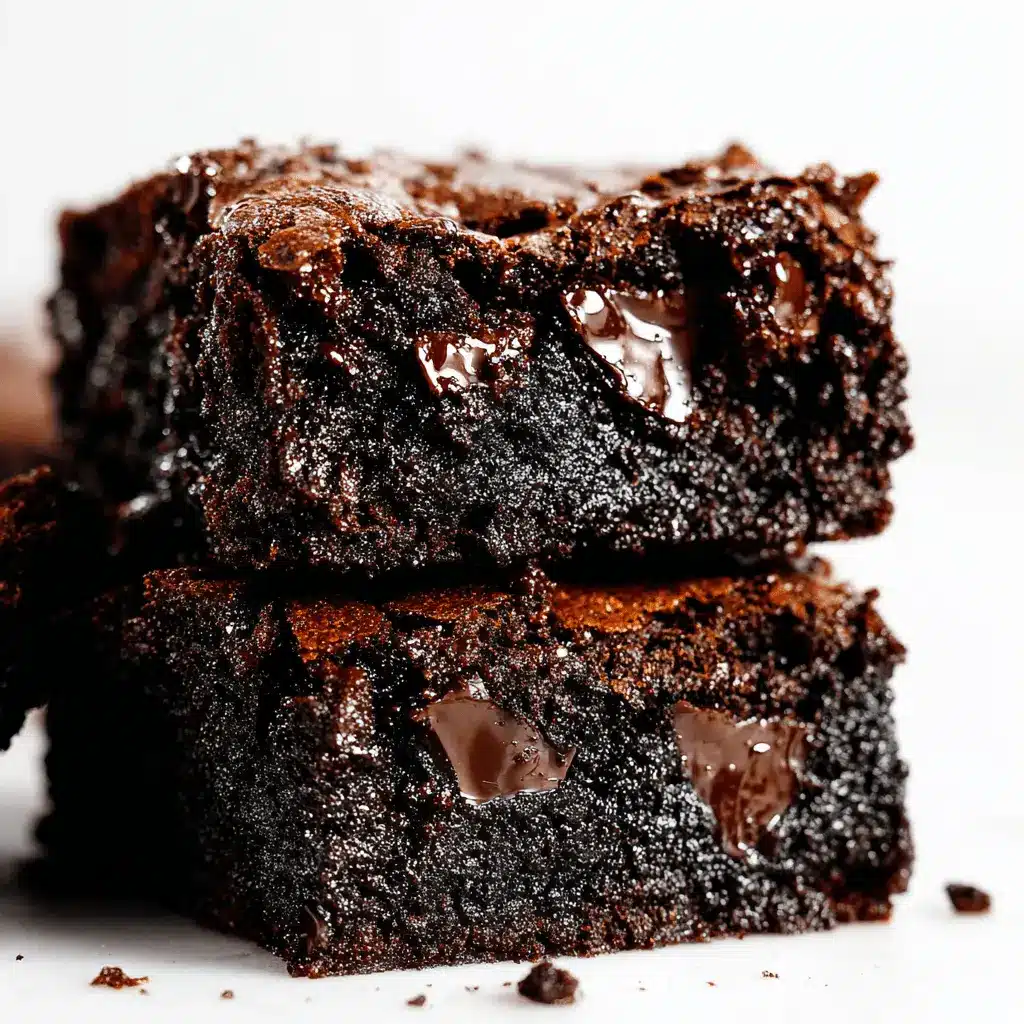 Stacked, fudgy zucchini brownies showing a glossy, cracked crust and large embedded chocolate chunks.