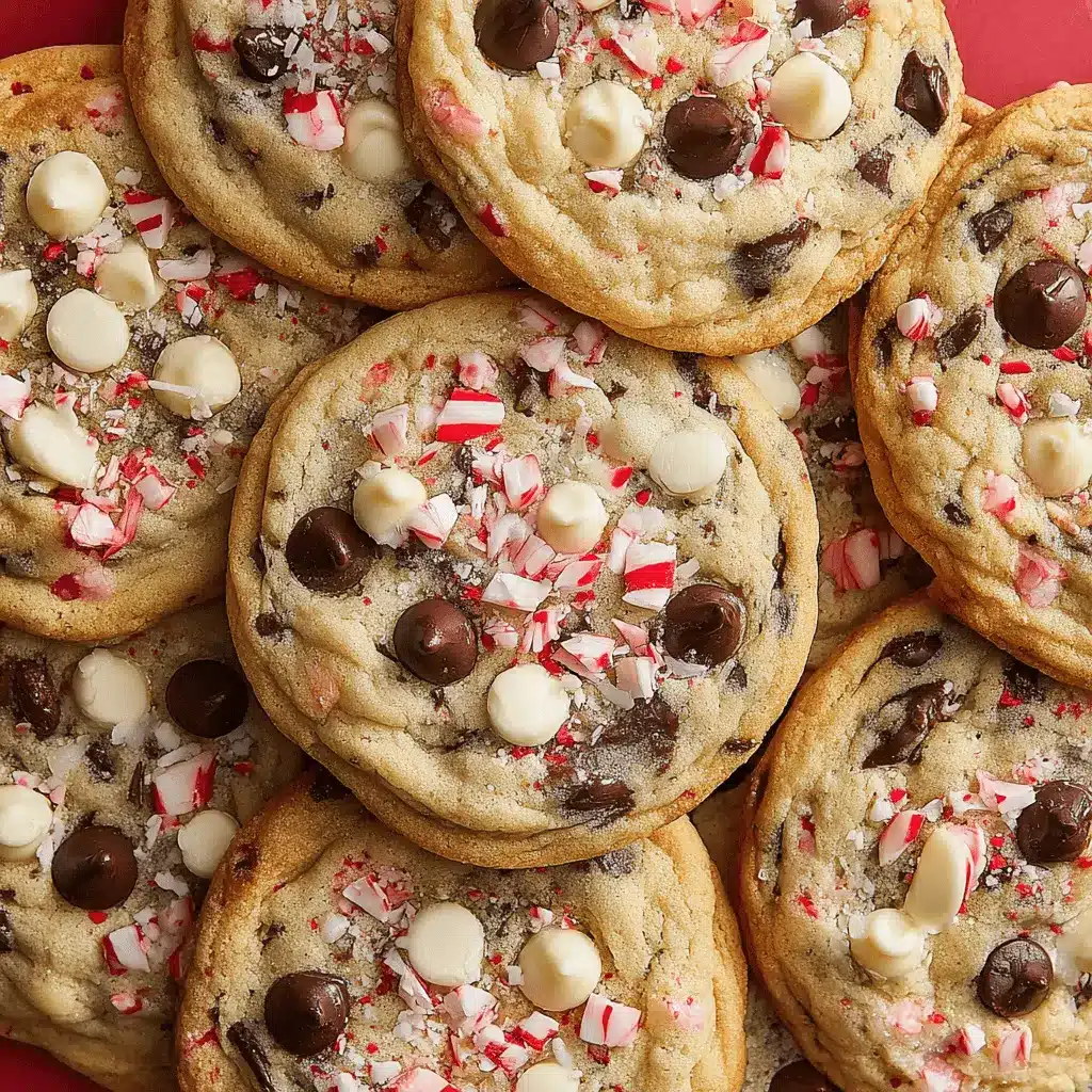 Ultimate Peppermint Chocolate Chip Cookies 2 Overhead view of a tight cluster of freshly baked, double chocolate peppermint chocolate chip cookies.