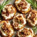 The Ultimate Stuffed Dates Recipe 5 Roasted sweet potato rounds with ricotta and candied pecans, a festive appetizer often served alongside elegant stuffed dates.