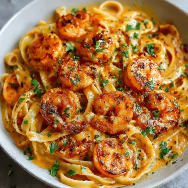 Ultimate Creamy Cajun Shrimp Pasta 3 Close-up of vibrant, appetizing Creamy Cajun Shrimp Pasta in a light bowl, garnished with fresh herbs.