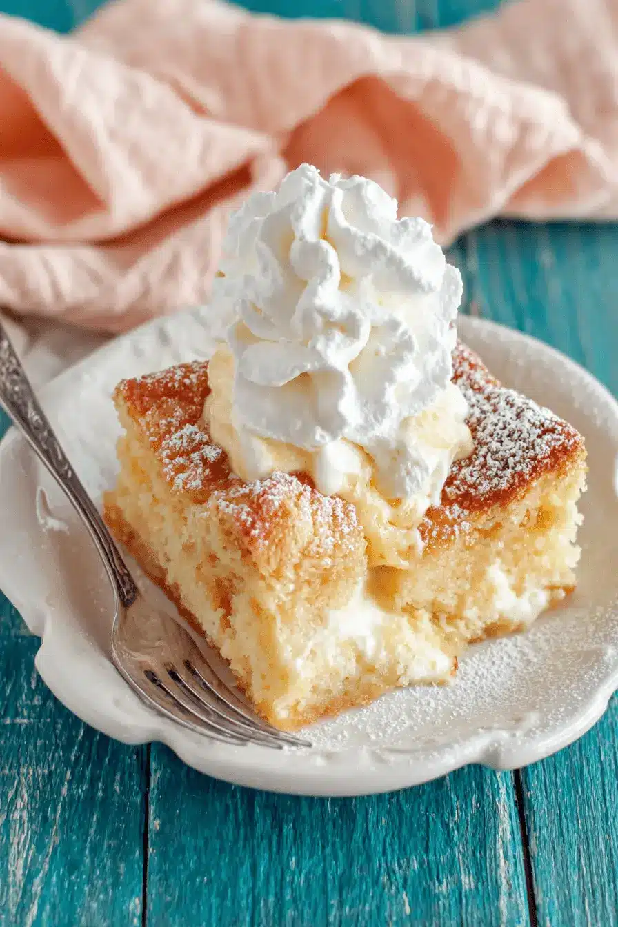 Amazing Foolproof Gooey Butter Cake Recipe 2 Slice of classic gooey butter cake dessert, featuring a creamy filling, powdered sugar dusting, and a scoop of vanilla ice cream.