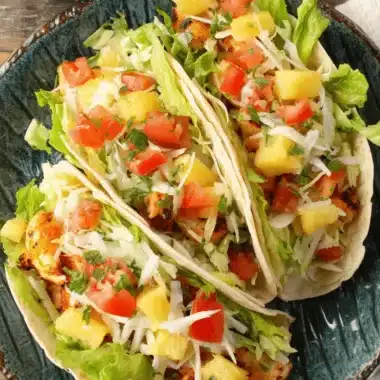 Irresistible Pineapple Chicken Tacos Recipe 4 Overhead view of fresh, colorful tacos—a great visual example of what your homemade pineapple chicken tacos could look like.