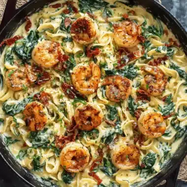 Amazing Creamy Shrimp Orzo Recipe 4 Decadent shrimp fettuccine alfredo in a cast iron pan, a hearty meal idea related to the shrimp orzo recipe category.