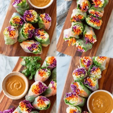 The Ultimate Italian Grinder Sandwiches Recipe 3 Overhead view of four vibrant spring roll arrangements with peanut dipping sauce, a fresh alternative to heavy italian grinder sandwiches.