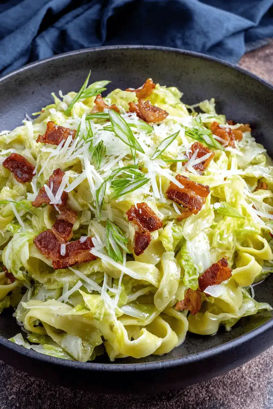 Wonderful Homemade Cabbage Dumplings 2 Hearty pasta dish with wilted cabbage and bacon, evoking the comfort of classic cabbage dumplings.