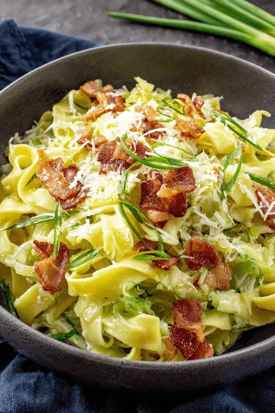Amazing Cabbage Dumplings: Quick & Healthy Recipe 2 Creamy pasta dish with crispy bacon and fresh green onions, a comforting meal. This hearty dish, like delicious cabbage dumplings, brings warmth to the table.