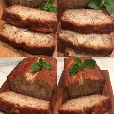 Easy Chicken Stock Recipe from Rotisserie Chicken 3 Visually appealing banana bread slices on a wooden board, a comforting treat to enjoy after preparing a homemade chicken stock recipe.