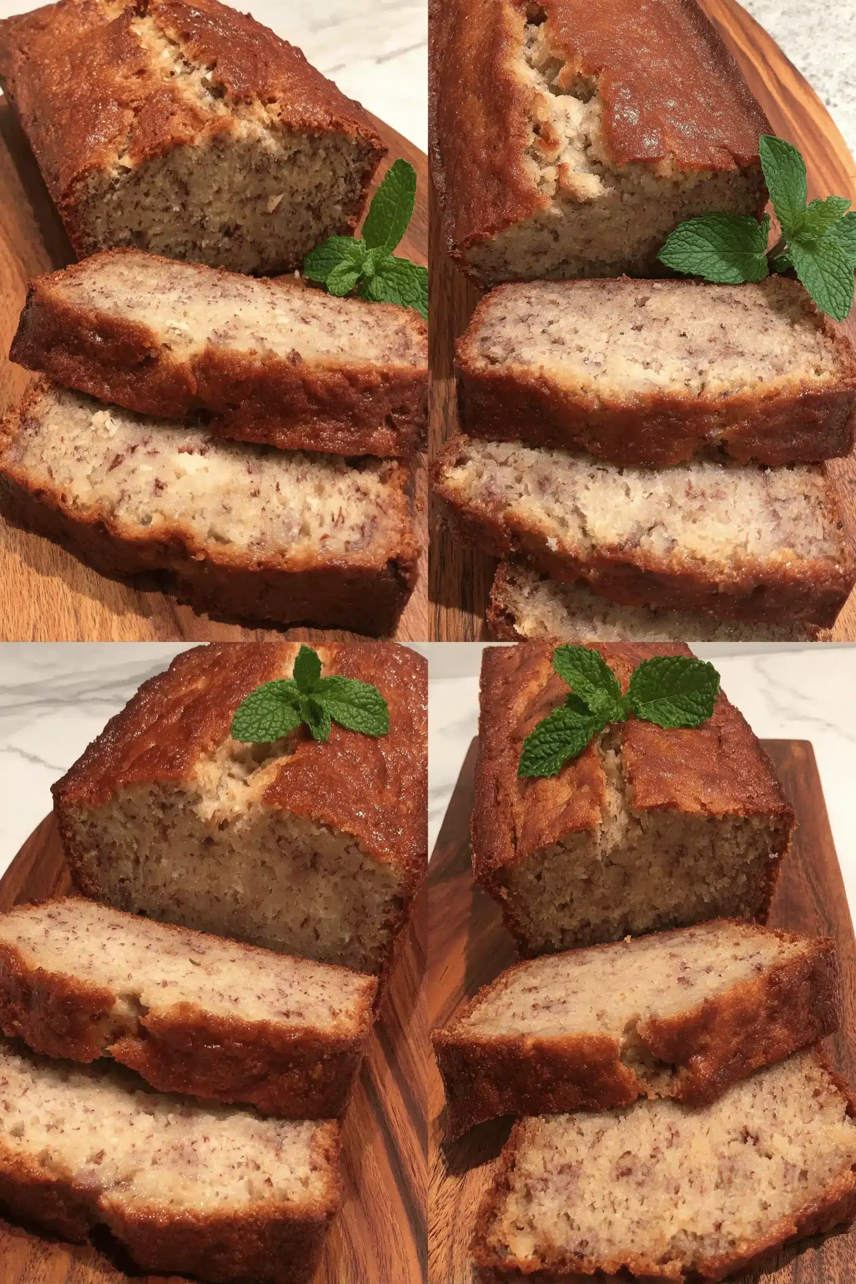 The Ultimate Chicken and Waffles Recipe 2 A collage of moist, golden-brown banana bread slices and loaves, a sweet addition to any brunch or a delightful counterpoint to a savory chicken and waffles recipe.