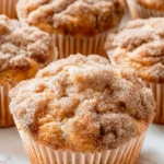Ultimate Rhubarb Muffins: Easy Sweet-Tart Perfection 8 Close-up of golden-brown rhubarb muffins with sparkling cinnamon sugar tops in peach liners.