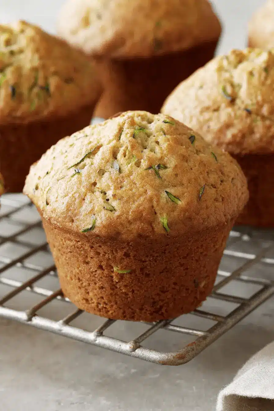 Perfect Zucchini Muffins: Easy & Moist 2 Freshly baked golden-brown zucchini muffins cooling on a wire rack.
