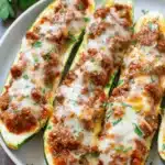 The Ultimate Foolproof Zucchini Boats Recipe 9 Delicious baked zucchini boats filled with savory meat sauce and melted cheese.