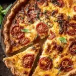 Ultimate Foolproof Tomato Pie Recipe 6 Homemade tomato and basil quiche, a rustic savory tomato pie with roasted cherry tomatoes and fresh basil.
