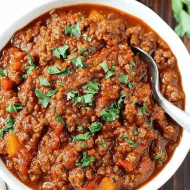 Amazing One-Pot Pumpkin Chili Recipe 4 Close-up of a hearty bowl of pumpkin chili garnished with fresh parsley.