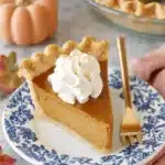 Ultimate Foolproof Pumpkin Pie Recipe 9 A tempting slice of homemade pumpkin pie with whipped cream and cinnamon on a floral plate, showcasing a classic pumpkin pie recipe.