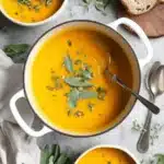 Simple Butternut Squash Recipes Soup: Cozy & Creamy 8 Warm butternut squash soup with pumpkin seeds and sage in a white pot, perfect for comforting butternut squash recipes soup.