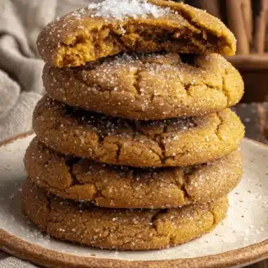 Ultimate Chewy Pumpkin Cookies Recipe 3 Rustic stack of sugar-coated gingerbread cookies, evoking the warm, spiced comfort found in homemade pumpkin cookies.
